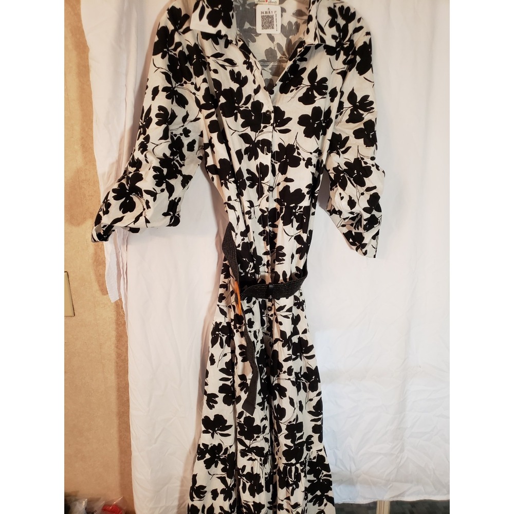 Women's Haven Hearts Black And White Floral 3/4 Sleeve Dress Size XL